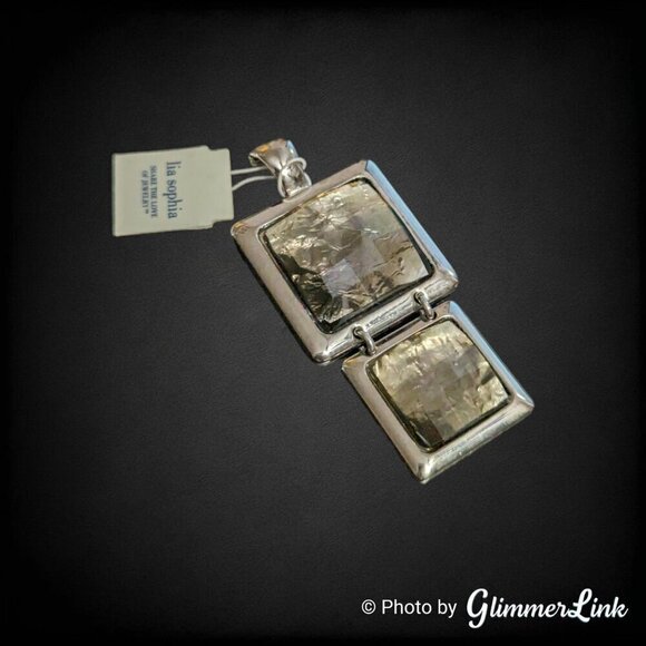 Lia Sophia Tiered Green Faceted Foiled Glass Squares Silver Tone Slide Pendant - Picture 2 of 7